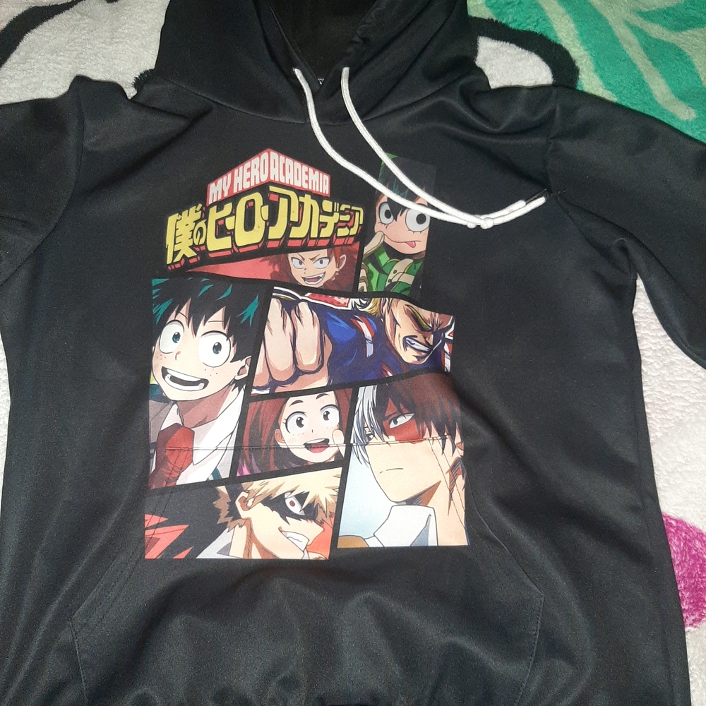 Black Kids Hoodie with Character Panel Print (ANIME)